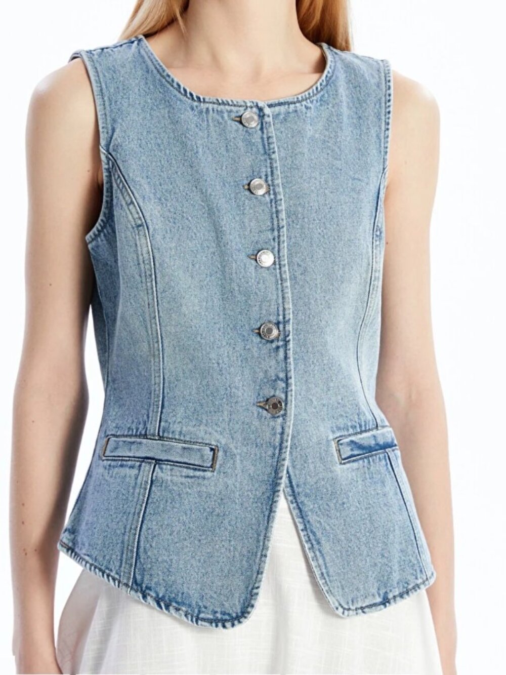 LCW Vision Crew Neck Women's Denim Waistcoat - Size M